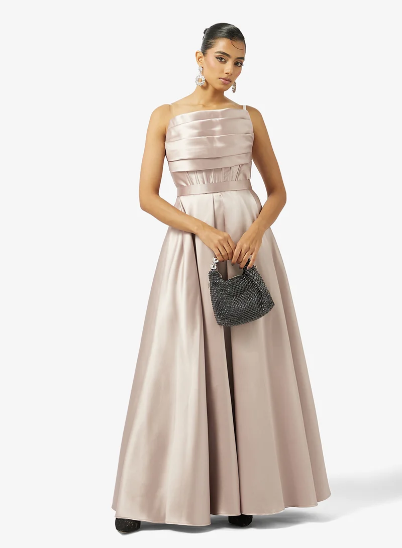 Akadia Fashion  COLD SHOULDER PLEATED BUST TAFFETA DRESS for Women | Best Price UAE
